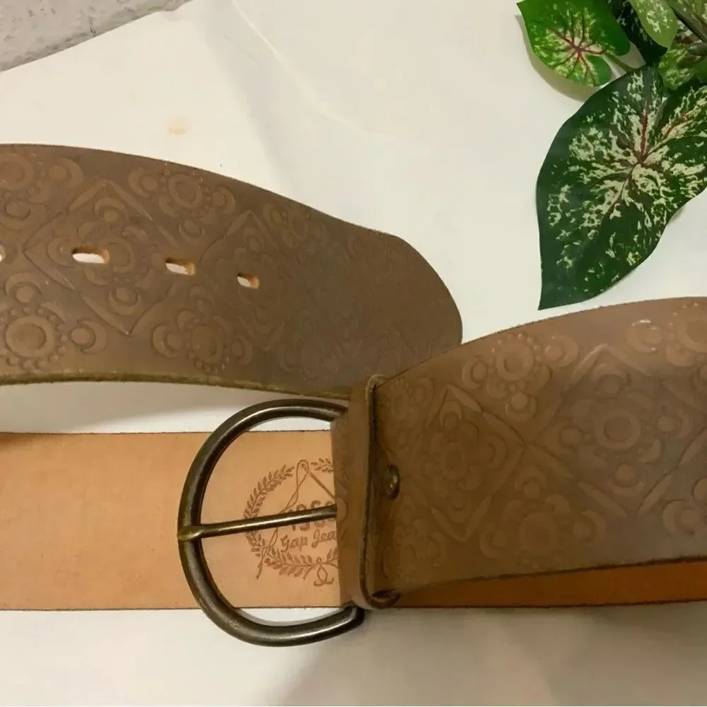 New GAP 1969 Jeans Brown Leather tooled Wide Belt - Size M 42” Long 2.75” wide